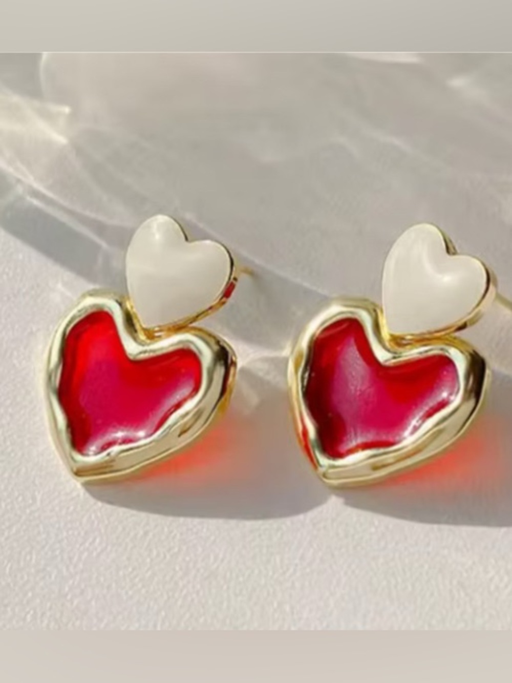 **Heart Drop Earrings in Red and White